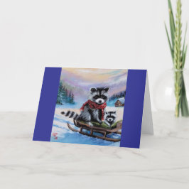 Raccoons sobre tarjeta de felicitación para Navida