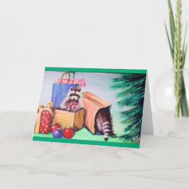 Raccoons y regalo de Navidad Tarjeta de felicitaci
