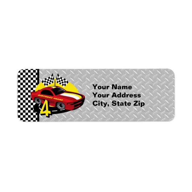 Race Car 4ª etiqueta de cumpleaños (Frente)