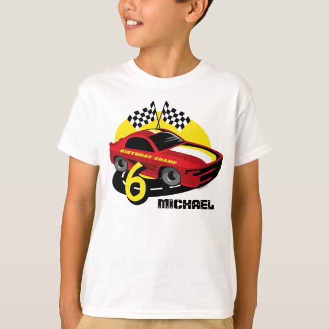 Race Car 6ª camiseta de cumpleaños (Anverso)