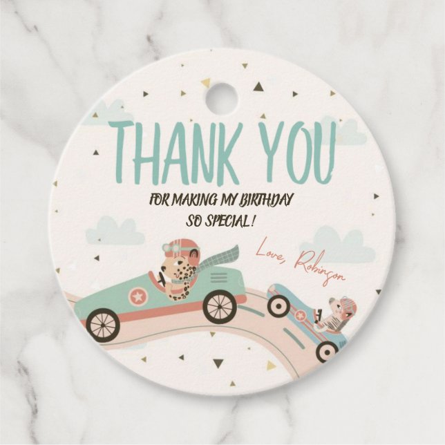 Race Car Baby Shower Circle Gracias Etiqueta De Fa (Anverso)