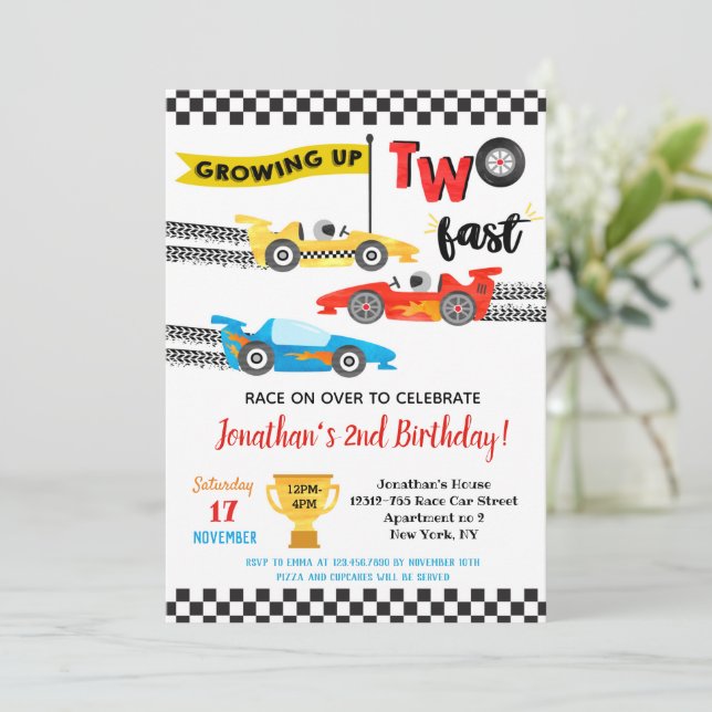  Race Car Dos Invitaciones Rápidas de Fiesta de Cu (Anverso de pie)