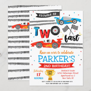 Race Car Dos Invitaciones Rápidas de Fiesta de Cu