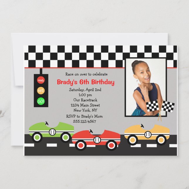 Race Car Racecar Brithday Birthday Invitación 2 (Anverso)