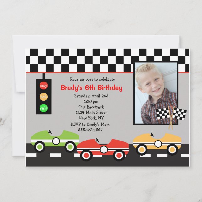 Race Car Racecar Brithday Boys Invitación al cumpl (Anverso)