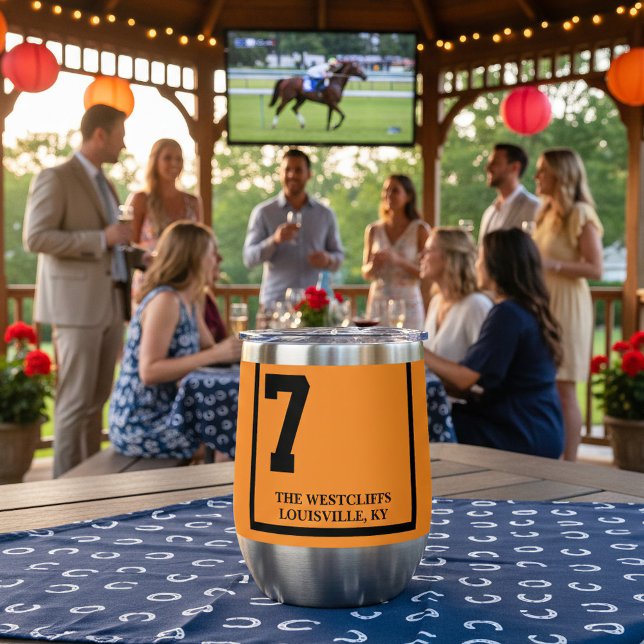 Race Horse 7 Naranja Derby (Personalized house wine tumblers for horse racing fans. Saddle cloth styles.)