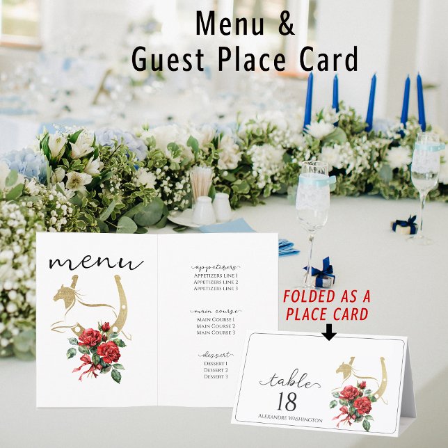 Race Horse Derby Bebe Menú de la carta de la plaza (All in one custom individual guest name place card and menu (foldable))