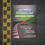 Race Track Race Car Kids Invitación de fiesta de c<br><div class="desc">Una pista de carreras curvada con el coche rojo arriba y un texto simple con una ráfaga rápida. Hay más colores disponibles en mi tienda. Para el color de fondo: haga clic en "Personalizar" y utilice los swatches de la derecha para cambiar el color de fondo. La herramienta de cuentagotas...</div>