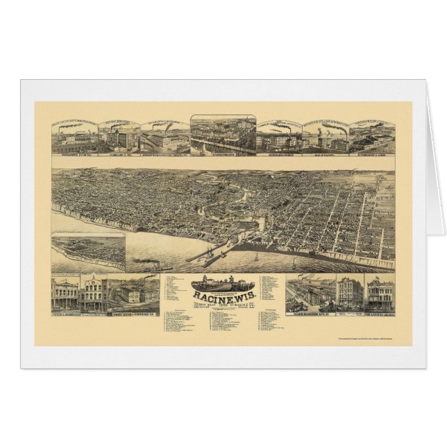 Racine, mapa panorámico de los WI - 1883 (Anverso (Horizontal))