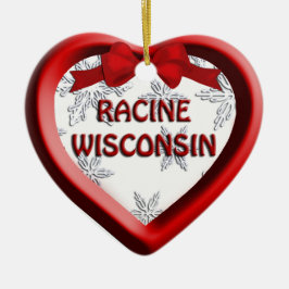 Racine Wisconsin Corazón Ornamento de Navidad