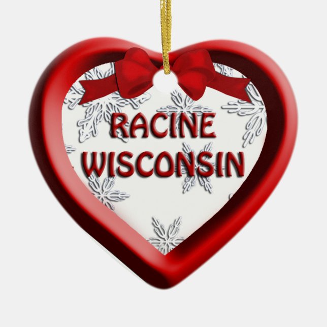 Racine Wisconsin Corazón Ornamento de Navidad (Frente)