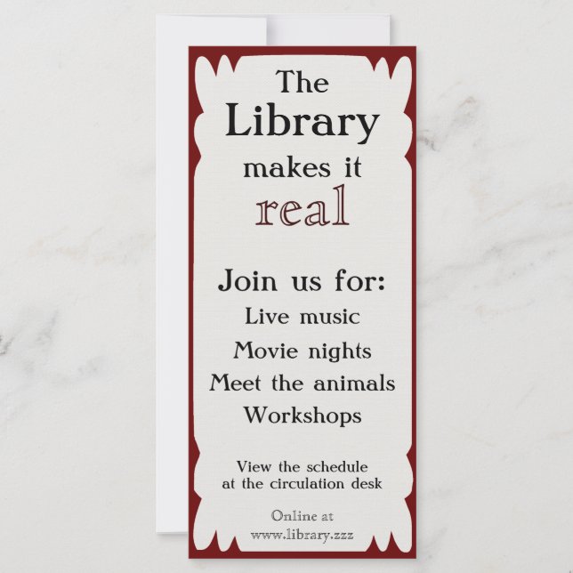 Rackcard de eventos de biblioteca (Anverso)