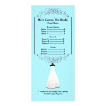 Rackcard del menú de la ducha de novia