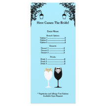 Rackcard del menú de la ducha de novia
