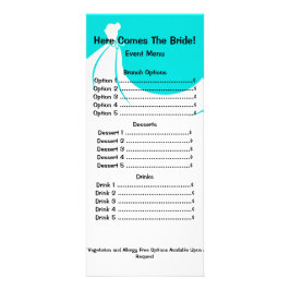 Rackcard del menú de la ducha de novia