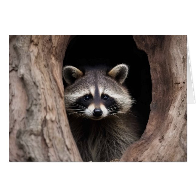 Racoon en la cueva del árbol (Anverso (Horizontal))