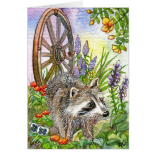 Racoon Por Jardín De Flores