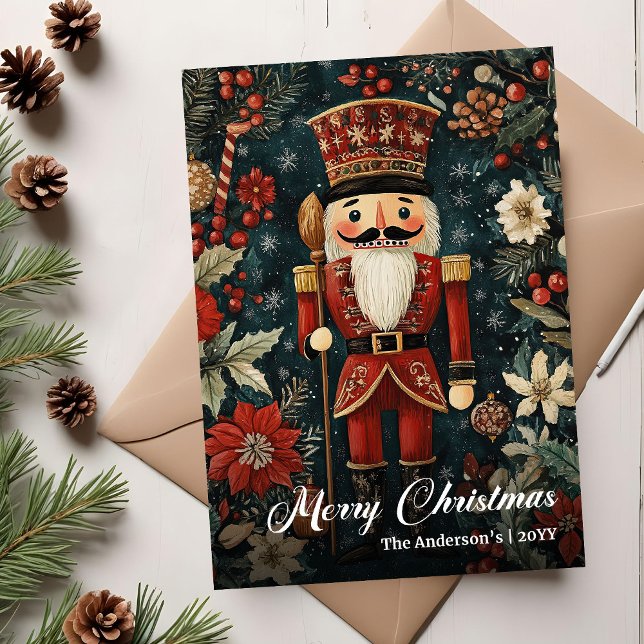 Radiant nutcracker de Navidad nostálgico imprimibl (Radiant nostalgic Christmas nutcracker printable Holiday Card)