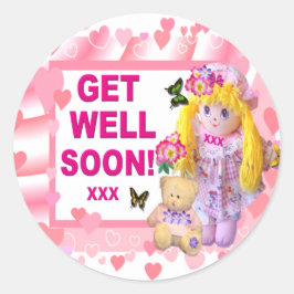 RAG DOLL & TEDDY Get Well Pegatinas