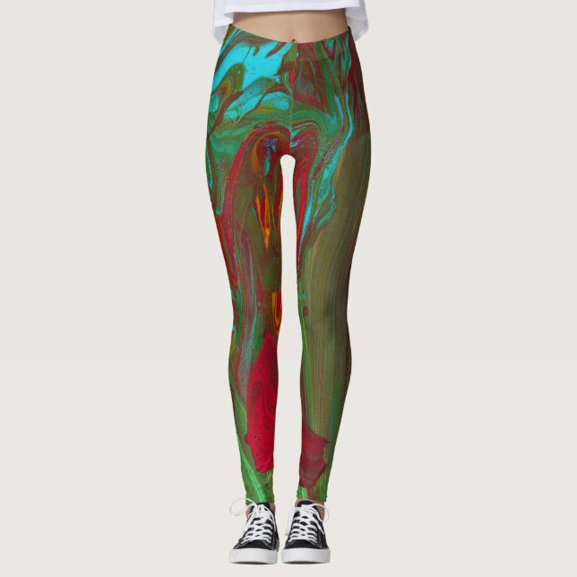 Rag To Riches 1 Bold Red Green Abstract Leggings (Anverso)