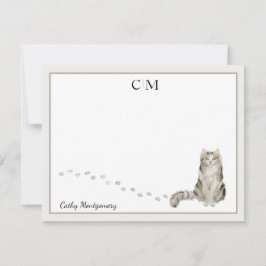 Ragamuffin Cat Gray Border Monograma Tarjeta de no