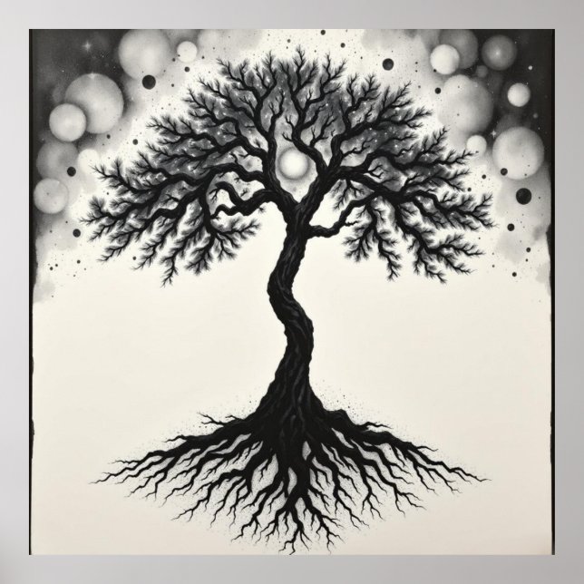 Raíces de serenidad: Árbol de vida Arte de carbón  (Frente)