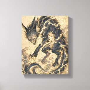 Raiju Cola de Oro Arte Japonés Yokai Impresión en 