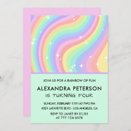 Rainbow 4 invitaciones para cumpleaños Pastel