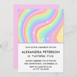Rainbow 5º cumpleaños invitaciones Pastel Cute