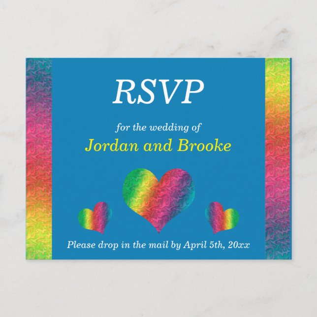 [Rainbow Crinkle Boda] Tarjeta RSVP Azul (Anverso)