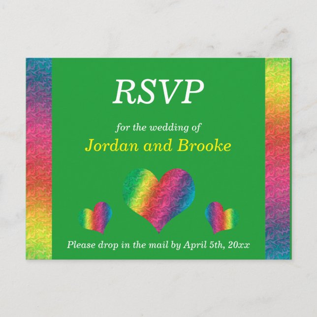 [Rainbow Crinkle Boda] Tarjeta RSVP de corazón Ver (Anverso)