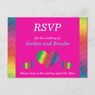 [Rainbow Crinkle Boda] Tarjeta RSVP Rosa