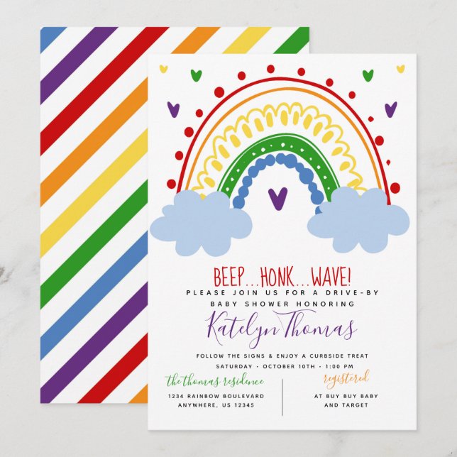 Rainbow Drive por invitación de Baby Shower (Anverso / Reverso)