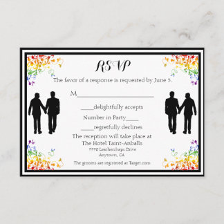Rainbow Flourige Boda Gay Tarjeta RSVP