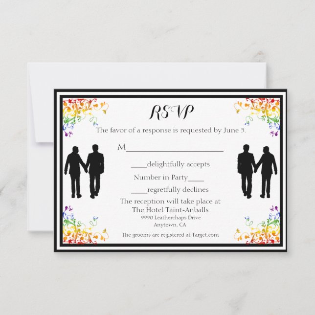 Rainbow Flourige Boda Gay Tarjeta RSVP (Anverso)