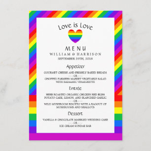 Rainbow Heart Love is Love is Love Menú Boda