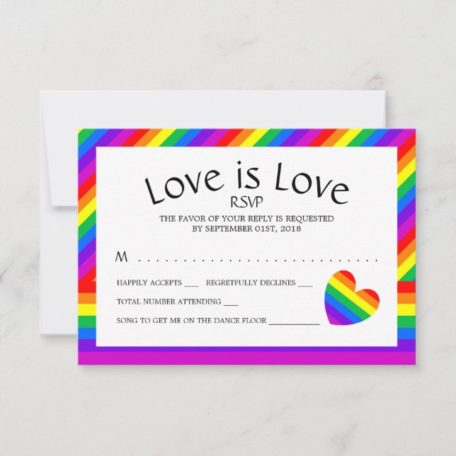Rainbow Heart Love is Love Wedding RSVP (Anverso)