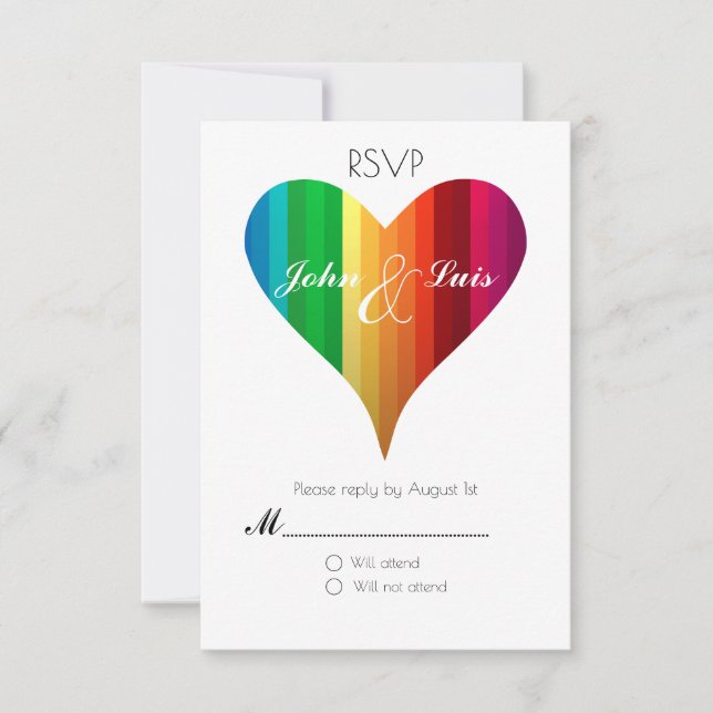 Rainbow Heart Wedding RSVP (Anverso)