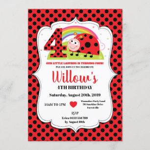 Rainbow Ladybug cuarto Chica de invitaciones de cu