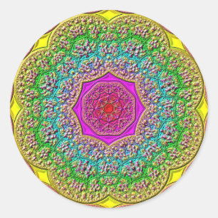 Rainbow Mandala Red Purple Gold Blue Pegatinas