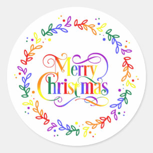 Rainbow Merry Christmas Wreath Pegatinas