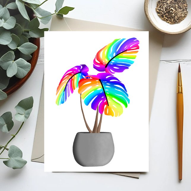 Rainbow Neon Monstera | Postales coloridas de la p (Subido por el creador)
