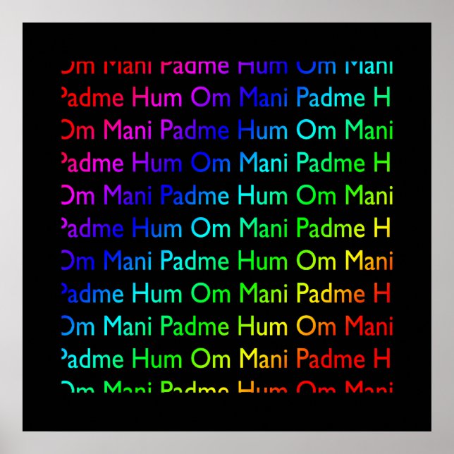 Rainbow Om Mani Padme Hum en la impresión en negro (Frente)