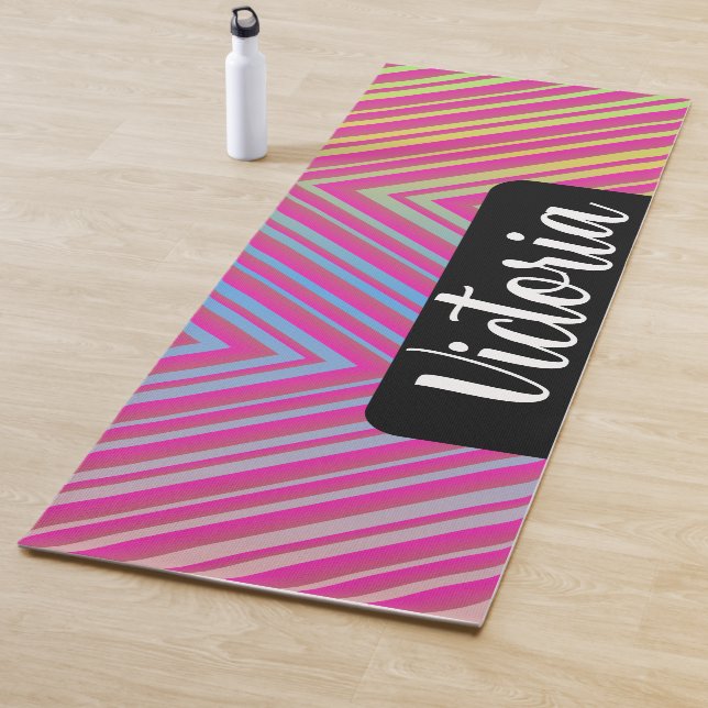 Rainbow Stripes Ombré Name Yoga Mat (In situ)