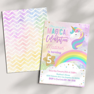 RAINBOW UNICORN Invitación al cumpleaños editable