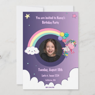 Rainbow unicorn lindo cumpleaños fiesta Invitación