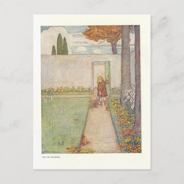 Raking Leaves con tarjeta postal de Ilustracion de (Anverso)