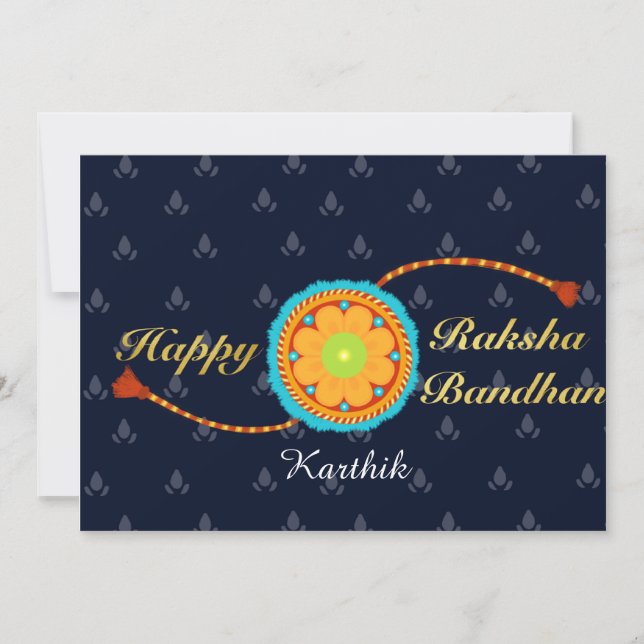 Raksha tarjeta bandhan con nombre y mensaje, Rakhi (Anverso)
