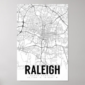 Raleigh NC Mapa Minimalista Poster de arte