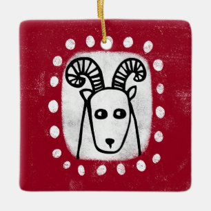 Ram De Oveja Graciosa En Ornamento Rojo